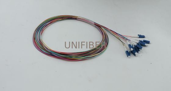 12 Color-Coded 0.9mm Unjacketed LC UPC Fiber Pigtails OS2 Single Mode 1m (3ft)