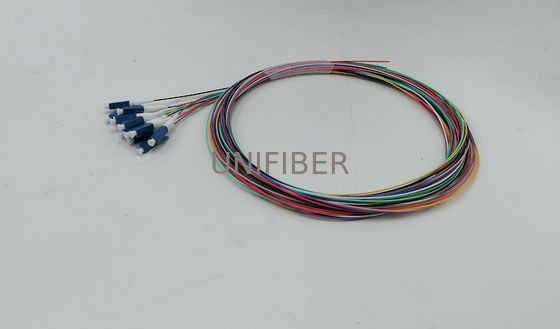 12 Color-Coded 0.9mm Unjacketed LC UPC Fiber Pigtails OS2 Single Mode 1m (3ft)