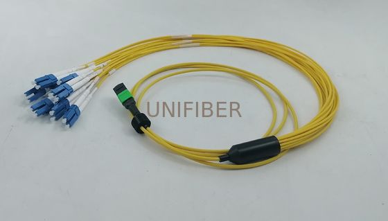 16 สายใย MPO-16 APC (หญิง) ถึง 8 LC UPC Breakout Patch Cord สําหรับ 800G ถึง 8x100G Connection